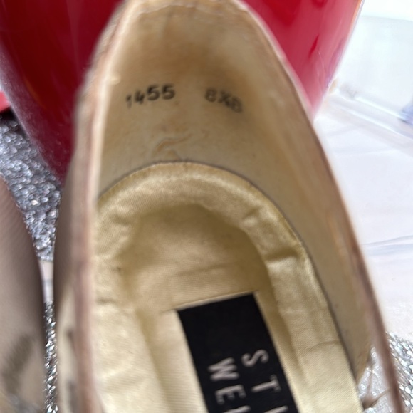 Women’s Vintage Stuart Weitzman Gold Flower Thick heel Sz 8 1/2 - Picture 9 of 11